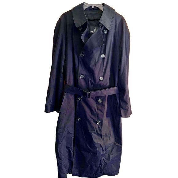London Fog Trench Coat Mens Navy Blue Sz 38S Made In USA - Picture 1 of 16